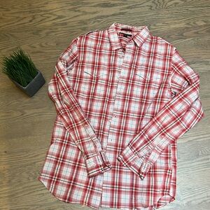 Banana Republic red plaid wester button down shirt.  Tall M